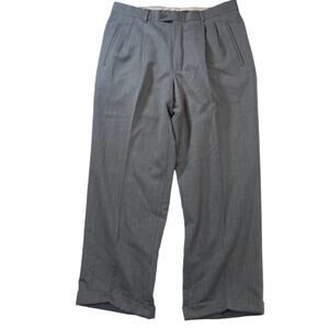 Lanificio Comero Men's Super 100's Wool Pleated Cuffed Trousers Gray W36 L30